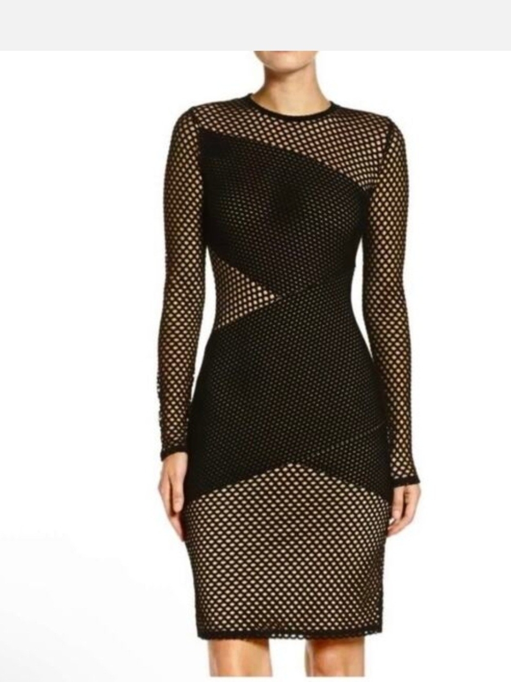 BCBGMaxAzria Black Mesh Long-Sleeve Bodycon Dress